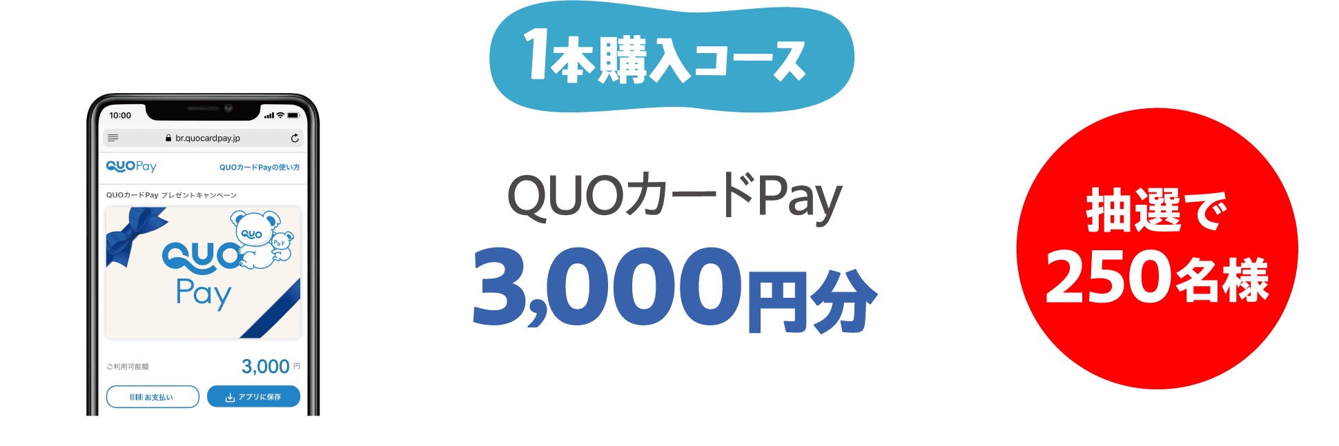 1本購入コース  QUOカードPay3,000円分  抽選で250名様